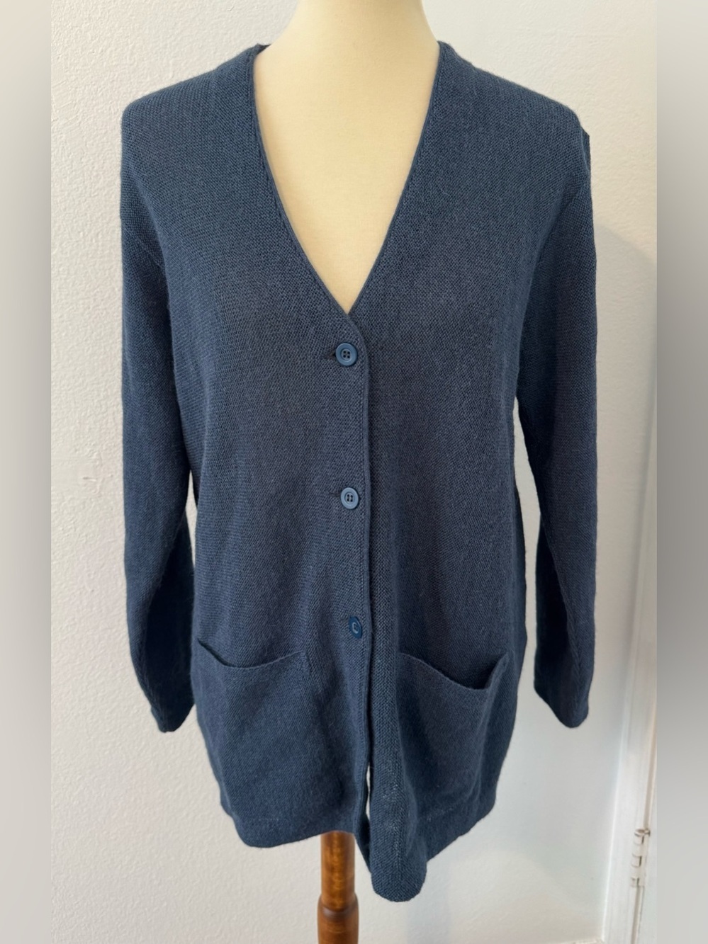 Peruvian Connection 100% Alpaca Cardigan V Neck Pockets Blue Size Medium